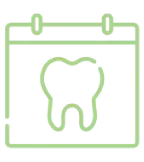 Second icon image Calendar icon with tooth symbol, green outline.